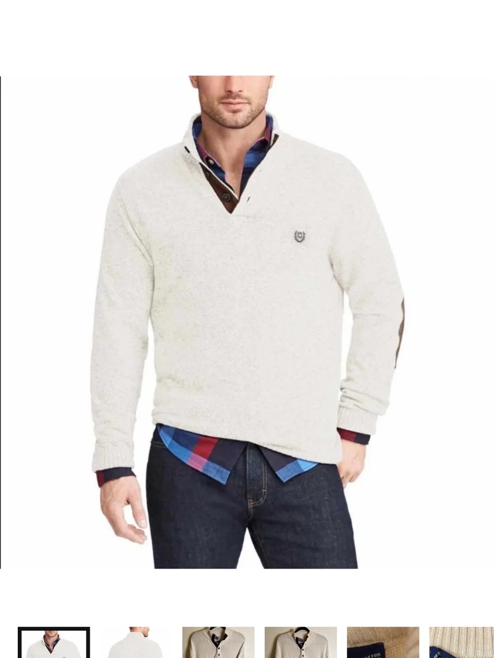 Chaps Men's Cream V‑Neck Quarter‑Placket Sweater